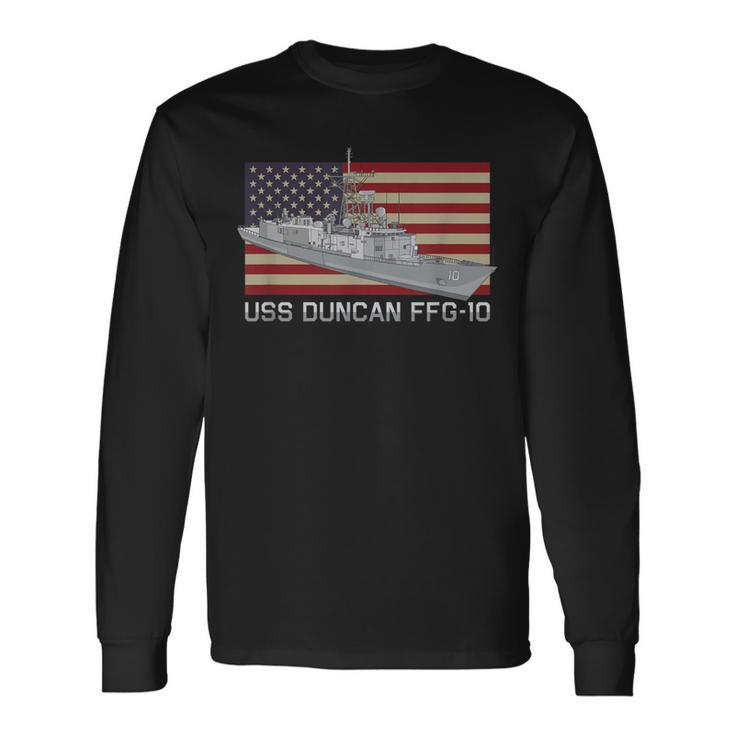 Uss Duncan Ffg-10 Ship Diagram American Flag Long Sleeve T-Shirt