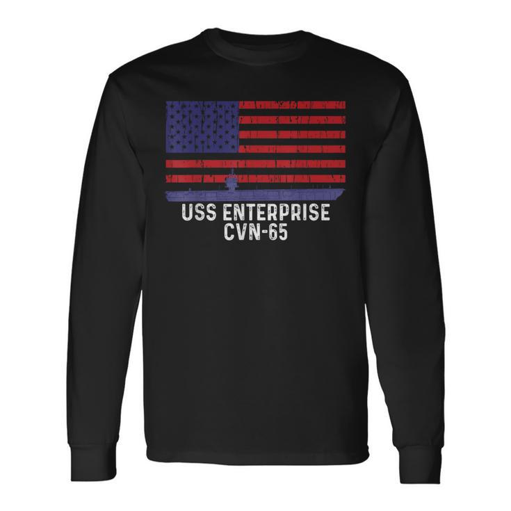 Uss Enterprise Cvn-65 Aircraft Carrier Vintage Usa Flag Long Sleeve T-Shirt