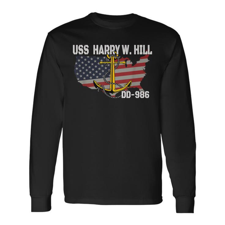Uss Harry W Hill Dd-986 Warship Veterans Day Father Grandpa Long Sleeve T-Shirt