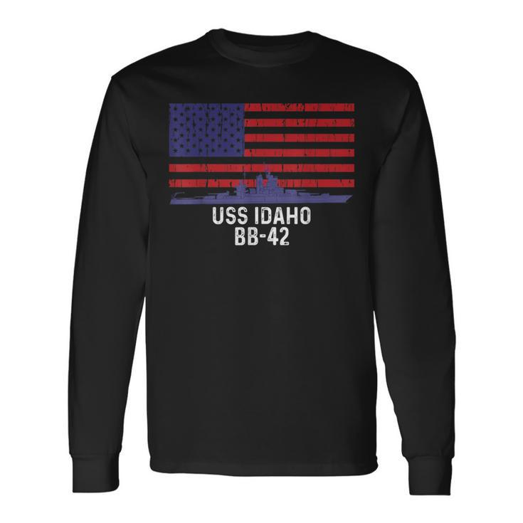 Uss Idaho Bb42 Battleship Vintage American Flag Long Sleeve T-Shirt