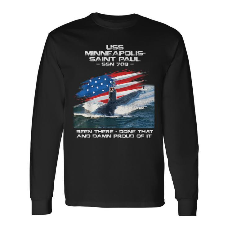 Uss Minneapolis-Saint Paul Ssn-708 American Flag Submarine Long Sleeve T-Shirt