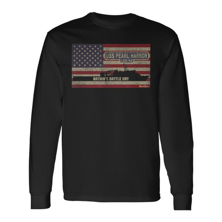 Uss Pearl Harbor Lsd 52 Landing Ship Dock American Flag Long Sleeve T-Shirt
