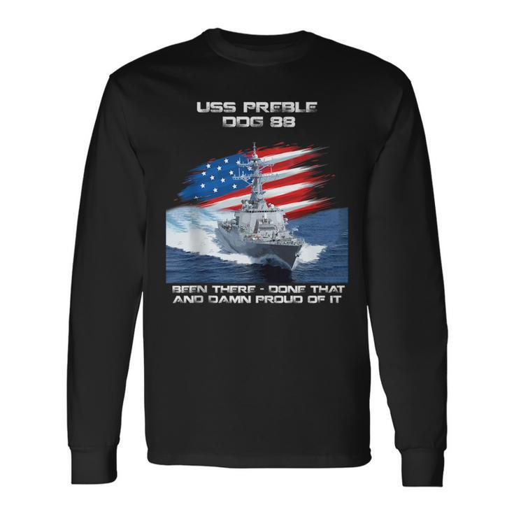 Uss Preble Ddg-88 Destroyer Ship Usa Flag Veteran Father Day Long Sleeve T-Shirt