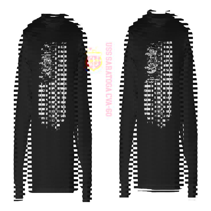 Uss Saratoga Cva60 American Flag Long Sleeve T-Shirt