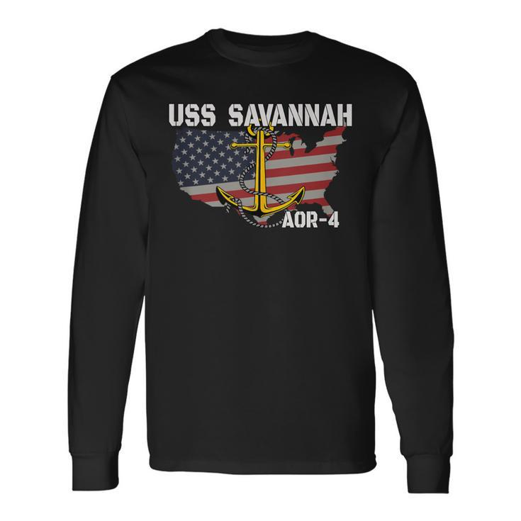 Uss Savannah Aor-4 Replenishment Oiler Ship Veterans Day Dad Long Sleeve T-Shirt