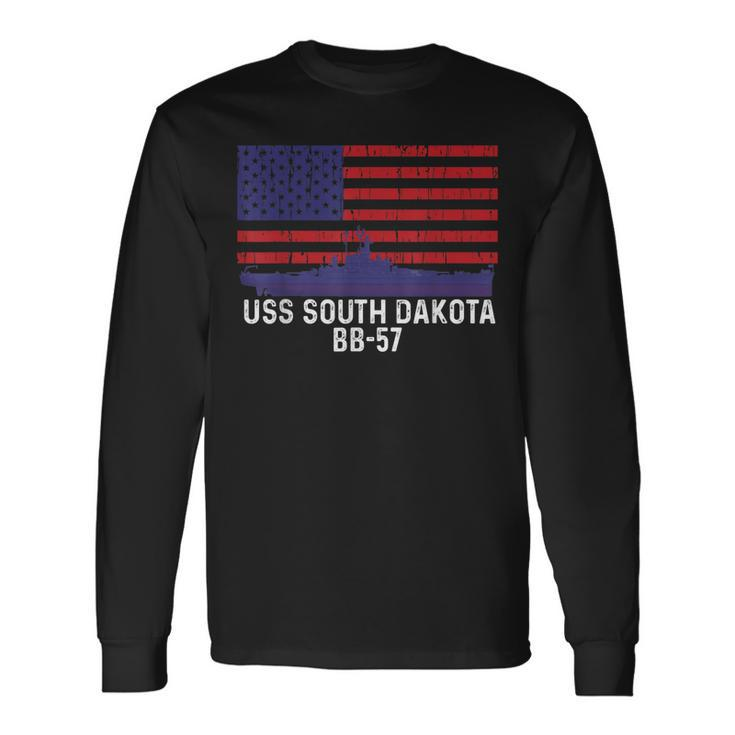 Uss South Dakota Bb57 Battleship Vintage American Flag Long Sleeve T-Shirt