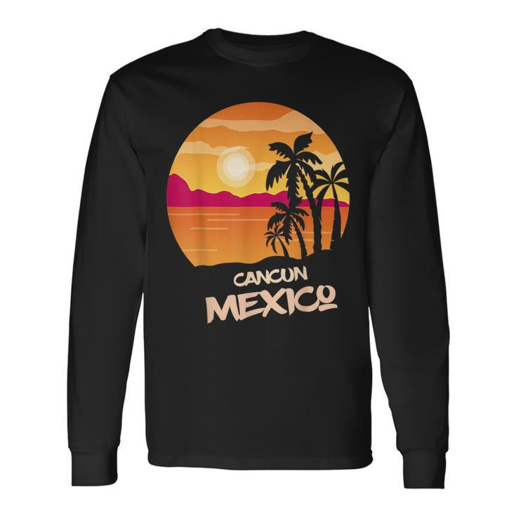 Vacation Cancun Mexico Palm Tree Surfing Beach Ocean Long Sleeve T-Shirt T-Shirt