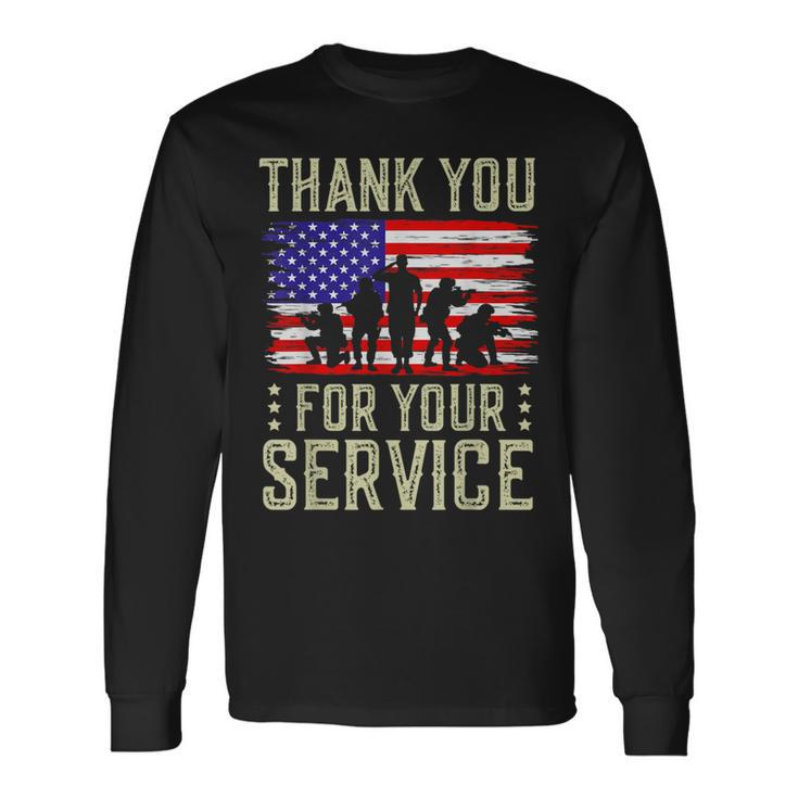 Veteran Thank You For Your Service Us Flag Veterans Day Long Sleeve T-Shirt
