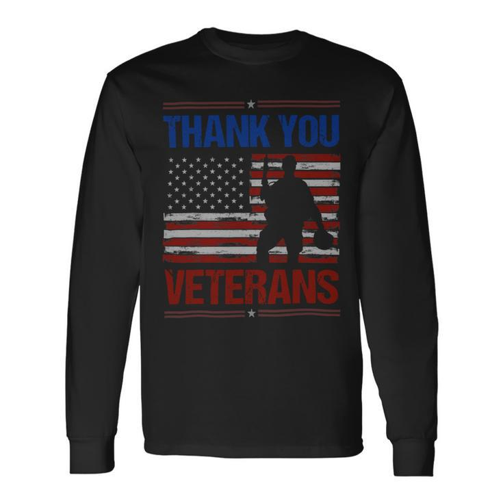 Veteran Vets Thank You Veterans Service Patriot Veteran Day American Flag 3 Veterans Long Sleeve T-Shirt