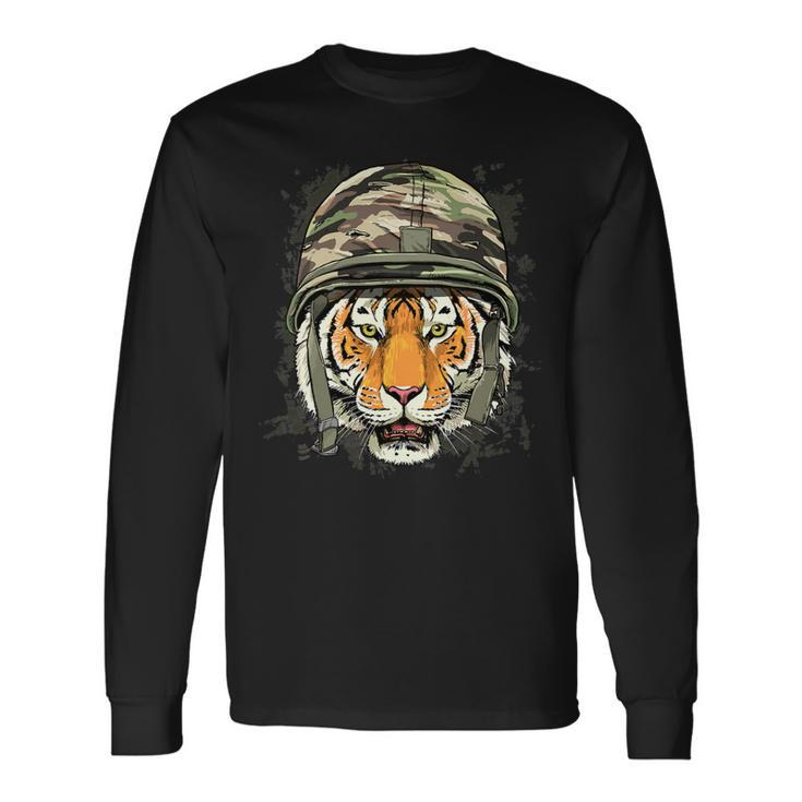 Veteran Vets Tiger Soldier Veteran Army Tiger Safari Animal Lover 372 Veterans Long Sleeve T-Shirt