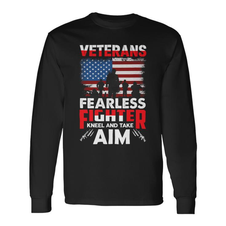 Veteran Vets Us Army Veteran Kneel American Flag Military Tee Veterans Long Sleeve T-Shirt