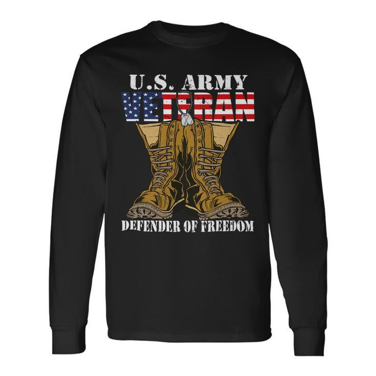 Veteran Vets Us Flag Us Army Veteran Defender Of Freedom Veterans Long Sleeve T-Shirt