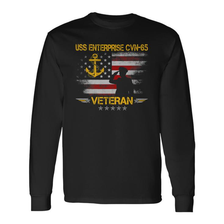 Veteran Vets Uss Enterprise Cvn65 Aircraft Carrier Veteran Flag Vintage Veterans Long Sleeve T-Shirt
