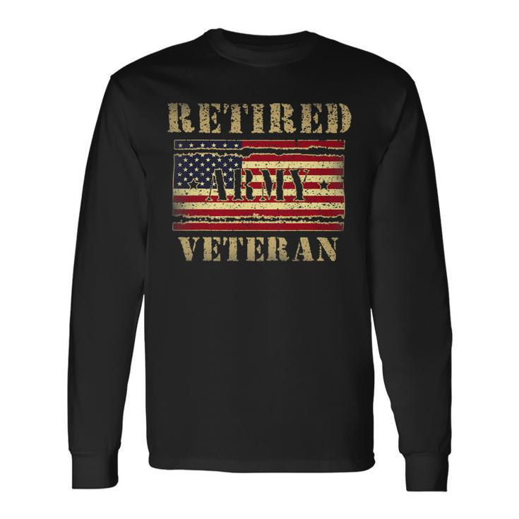 Veteran Vets Vintage American Flag Shirt Retired Army Veteran Day Veterans Long Sleeve T-Shirt