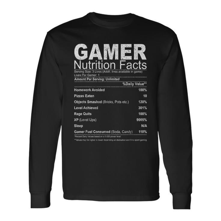 Video Games Player Nutrition Facts Gaming Long Sleeve T-Shirt T-Shirt