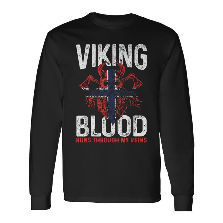 Viking Blood Runs Through My Veins Norwegian Roots Pride Long Sleeve T-Shirt Gifts ideas