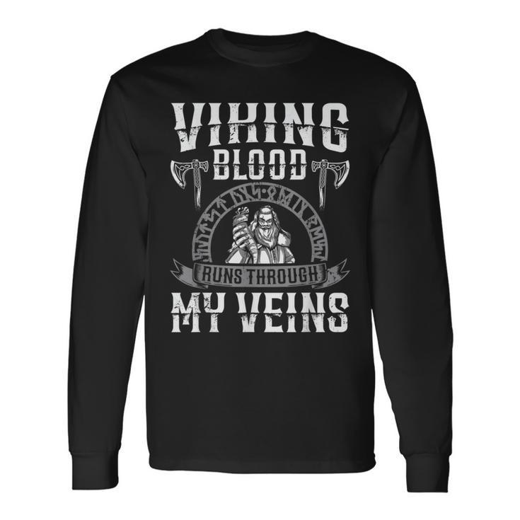 Viking Blood Runs Through My Veins Us Independence Day Ax Long Sleeve T-Shirt