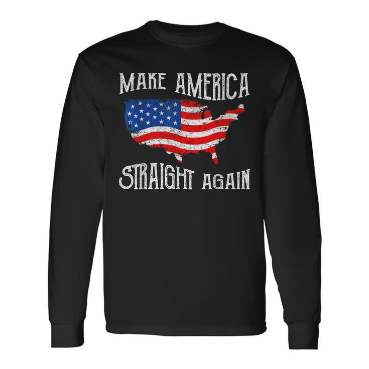 Vintage Make America Straight Again Groovy American Us Flag Long Sleeve T-Shirt T-Shirt Gifts ideas