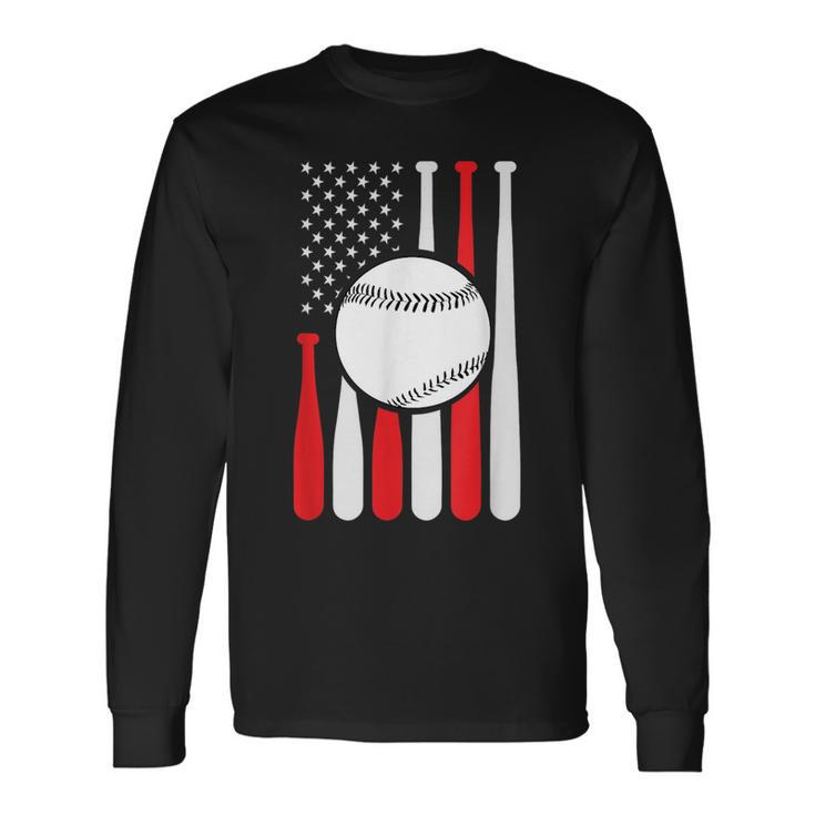 Graphic Vintage American Flag Baseball Coach 4Th Of July Long Sleeve T-Shirt