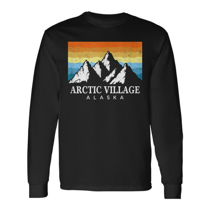 Vintage Arctic Village Alaska Mountain Print Long Sleeve T-Shirt