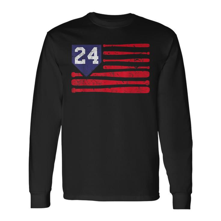 Vintage Baseball Fastpitch Softball 24 Jersey Number Long Sleeve T-Shirt