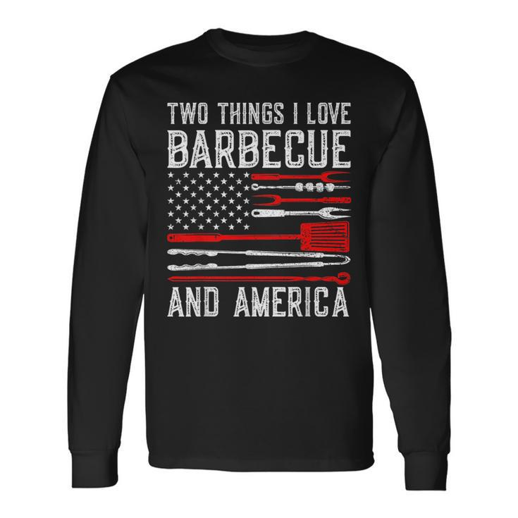 Vintage Bbq America Lover Us Flag Bbg Cool American Barbecue Long Sleeve T-Shirt