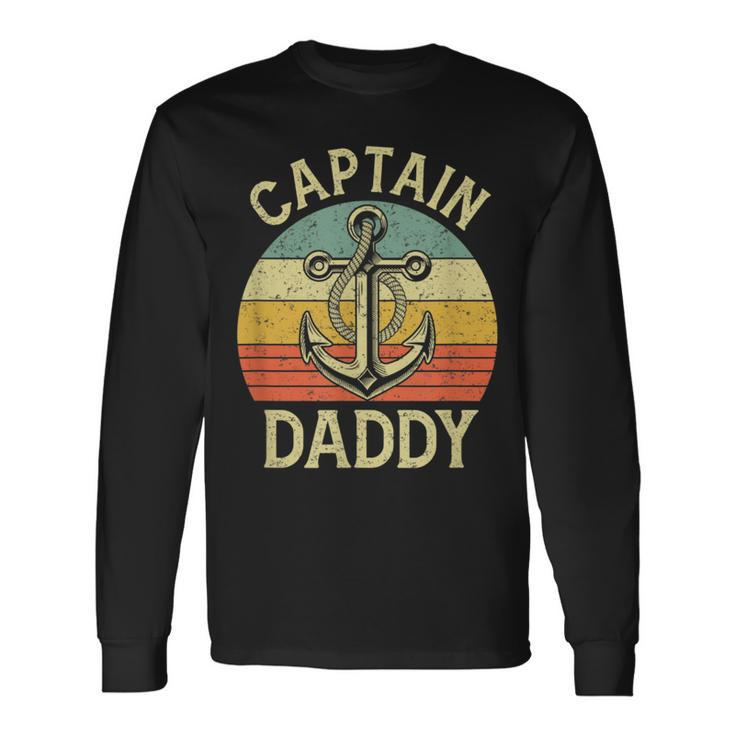 Vintage Captain Daddy Boat Pontoon Dad Fishing Sailor Anchor Long Sleeve T-Shirt T-Shirt