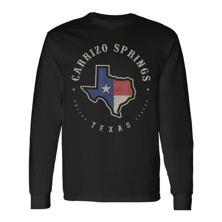 Vintage Carrizo Springs Texas State Flag Map Souvenir Long Sleeve T-Shirt