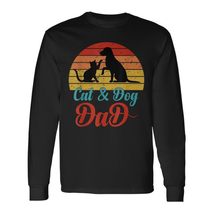 Vintage Cat And Dog Dad Owner Father Daddy Pet Animal Long Sleeve T-Shirt T-Shirt