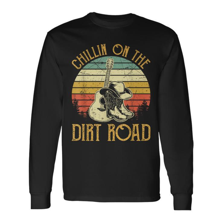 Vintage Chillin On The Dirt Road Retro Country Music Western Long Sleeve T-Shirt