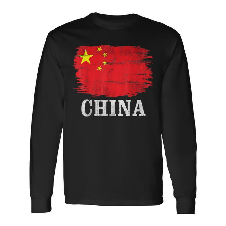 Vintage China Flag For Chinese Long Sleeve T-Shirt