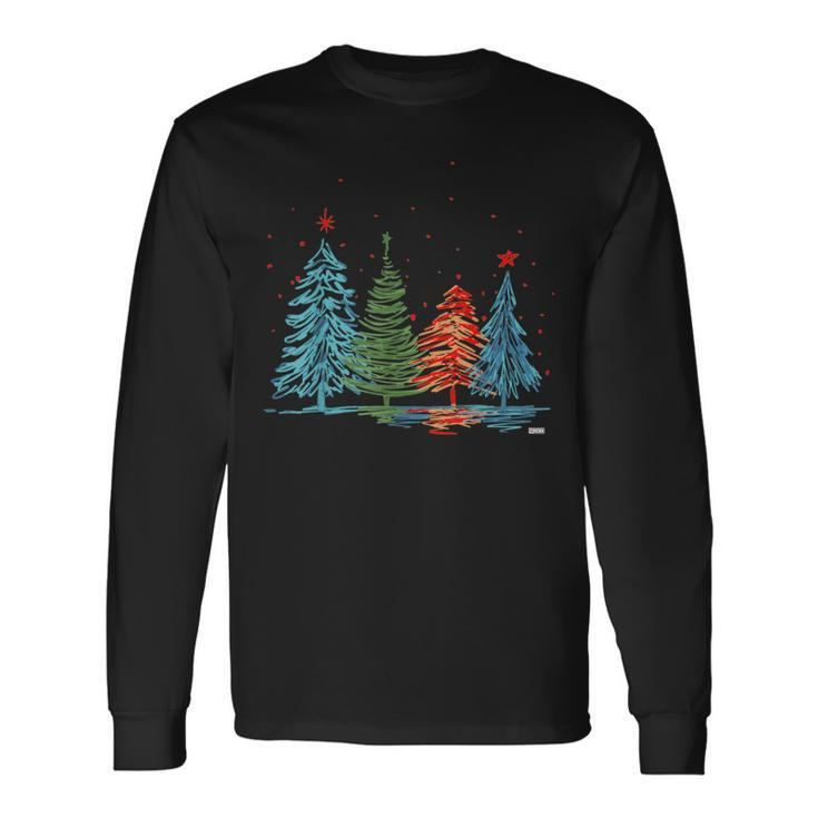 Vintage Christmas Trees Hand Drawing Christmas Trees Long Sleeve T-Shirt Gifts ideas