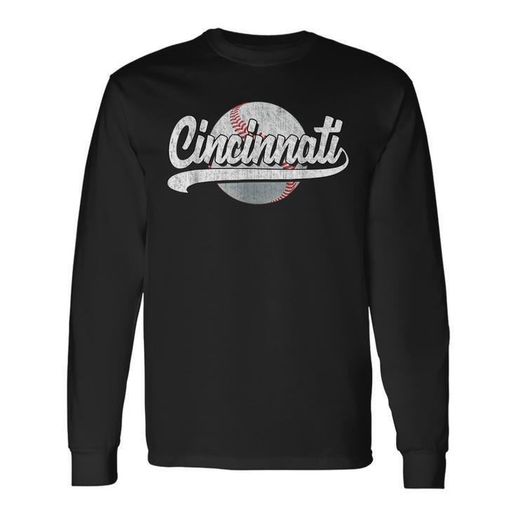 Vintage Cincinnati Graphic Baseball Lover Player Retro Long Sleeve T-Shirt