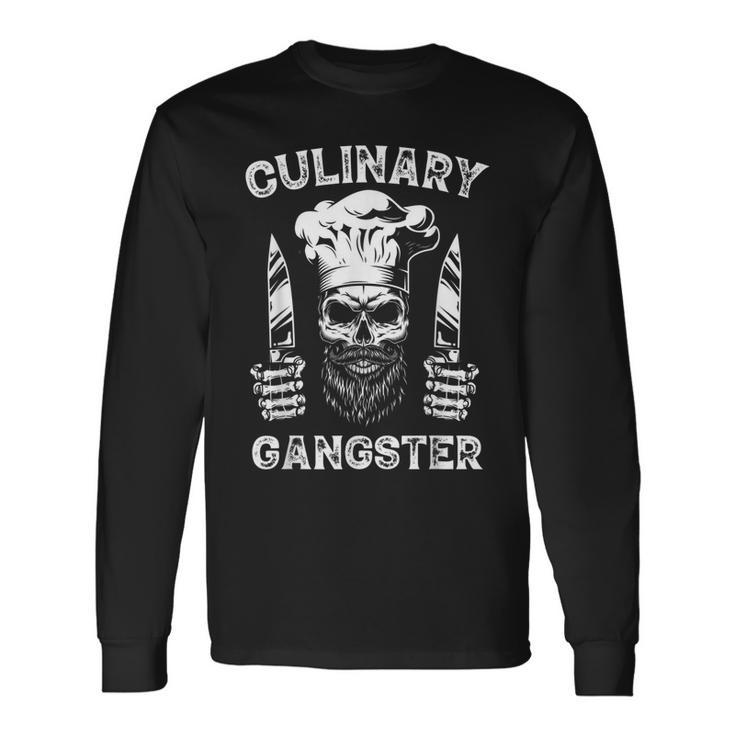 Vintage Cooking Bbq Bearded Culinary Gangster Guru Grilling Long Sleeve T-Shirt T-Shirt