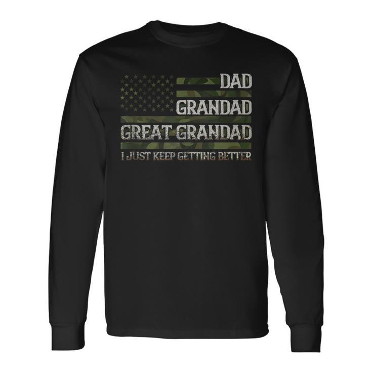 Vintage Dad Grandad Great Grandad With Us Flag Fathers Day For Dad Long Sleeve T-Shirt T-Shirt