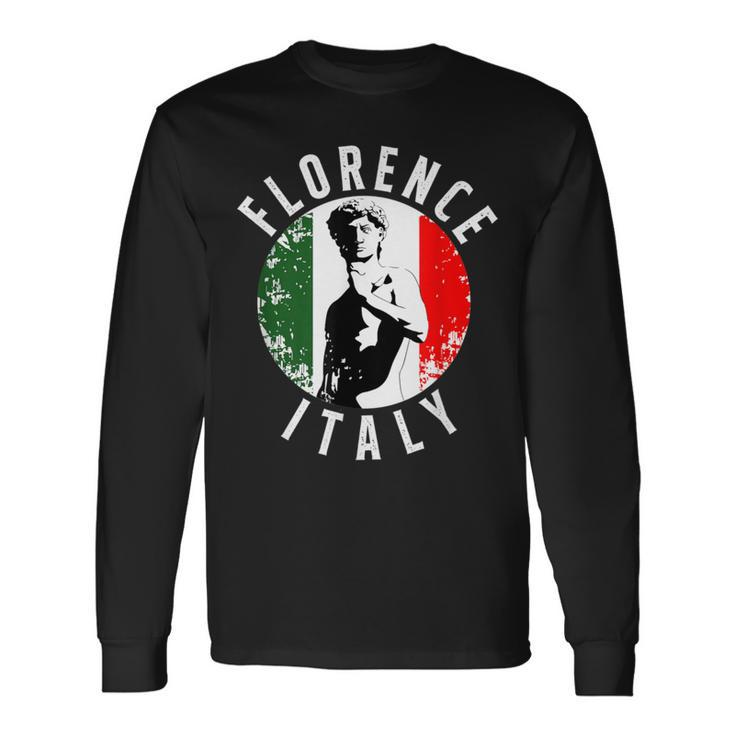 Vintage David Sculpture In Florence Tuscany With Italy Flag Long Sleeve T-Shirt