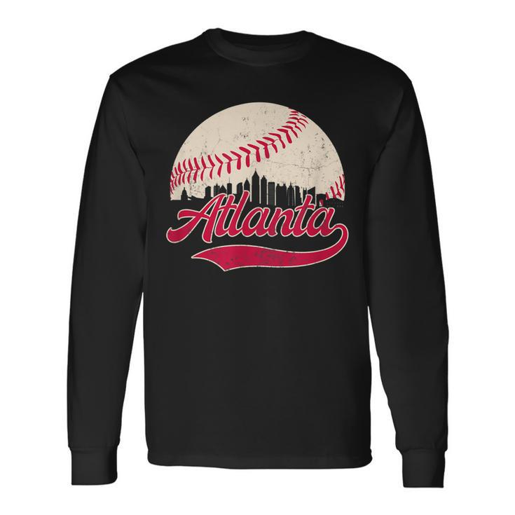 Vintage Distressed Atlanta Skyline Baseball Long Sleeve T-Shirt