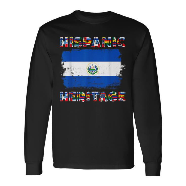 Vintage El Salvador Salvadorean Flag Hispanic Heritage Month Long Sleeve T-Shirt