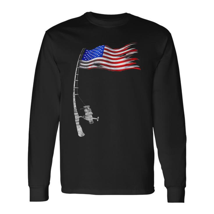 Vintage Fishing Rod American Flag Fishing Long Sleeve T-Shirt T-Shirt