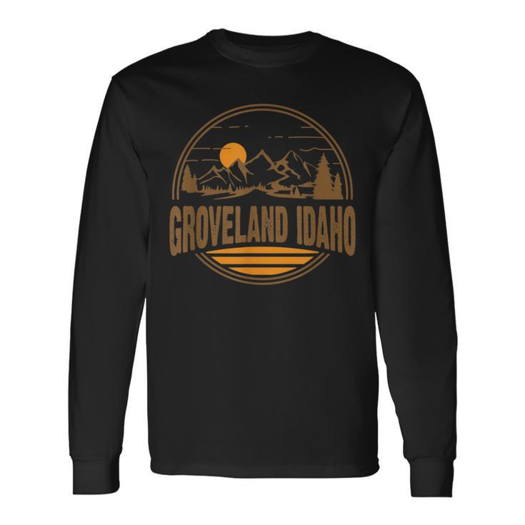 Vintage Groveland Idaho Mountain Hiking Souvenir Print Long Sleeve T-Shirt