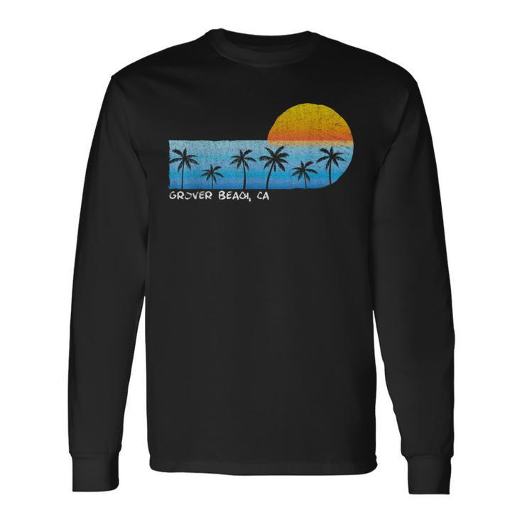 Vintage Grover Beach Ca Palm Trees & Sunset Beach Long Sleeve T-Shirt
