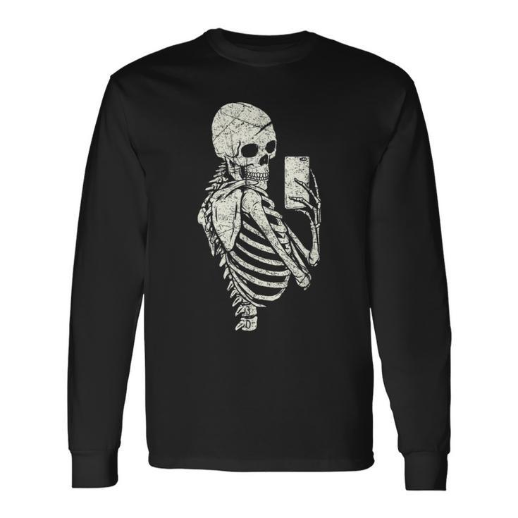 Vintage Halloween Skeleton Selfie Goth Costume Halloween Long Sleeve T-Shirt T-Shirt