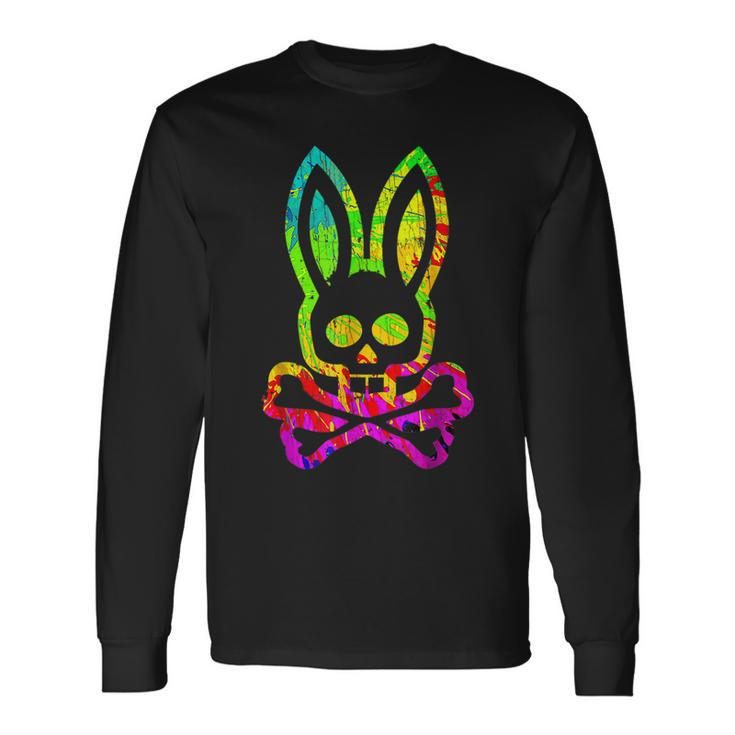 Vintage Horror Bunny Rabbit Face Tie Dye Happy Easter Day Rabbit Long Sleeve T-Shirt