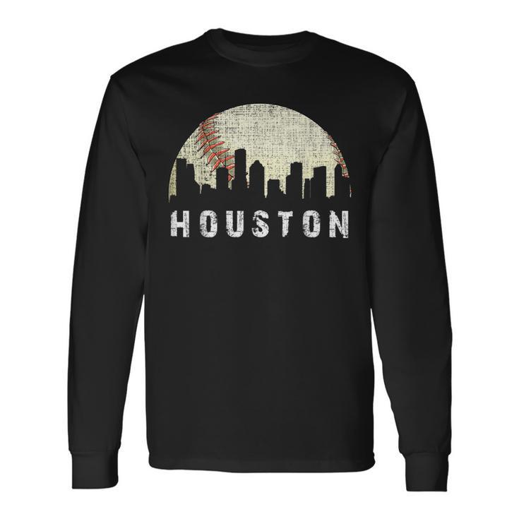 Vintage Houston Skyline City Baseball Met At Gameday Long Sleeve T-Shirt