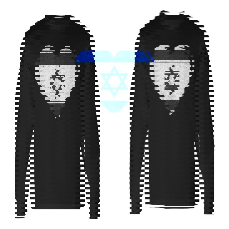Vintage Israel Flag Heart For Israeli Long Sleeve T-Shirt