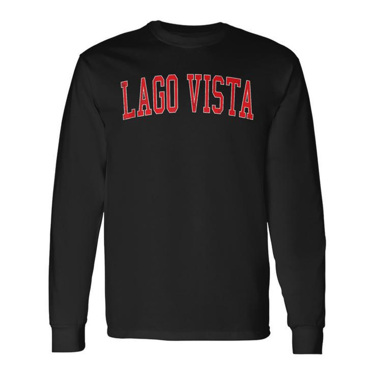 Vintage Lago Vista Tx Distressed Red Varsity Style Long Sleeve T-Shirt