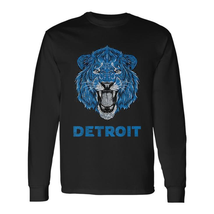 Vintage Lion Face Head Detroit Football Football Long Sleeve T-Shirt T-Shirt