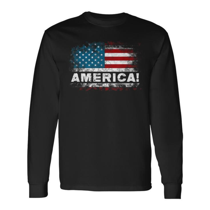 Vintage Merica 4Th Of July Usa Flag Patriotic American Long Sleeve T-Shirt T-Shirt