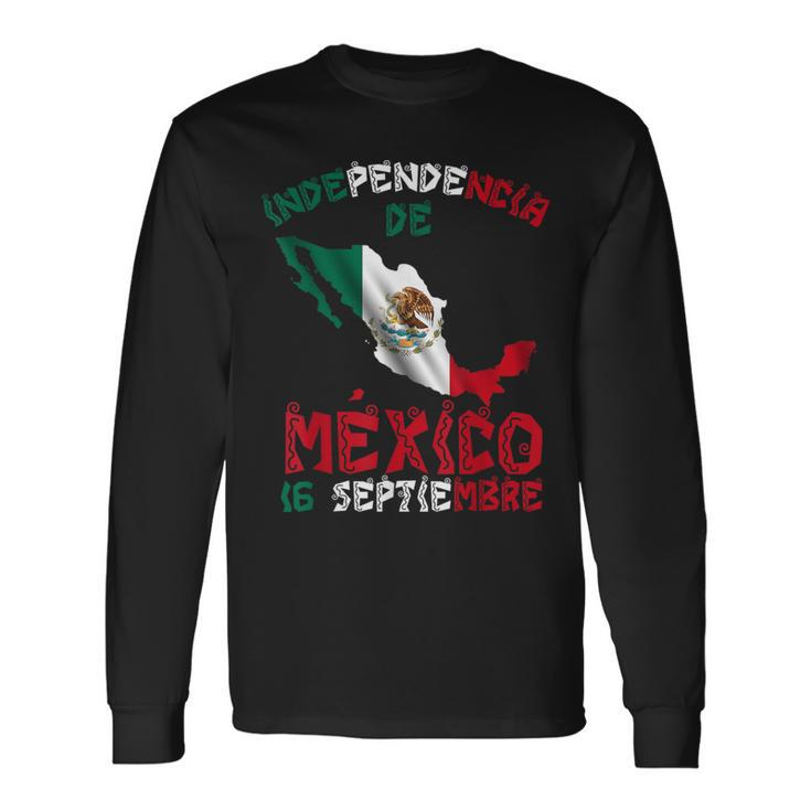 Vintage Mexico Flag 16Th September Mexican Independence Day Long Sleeve T-Shirt