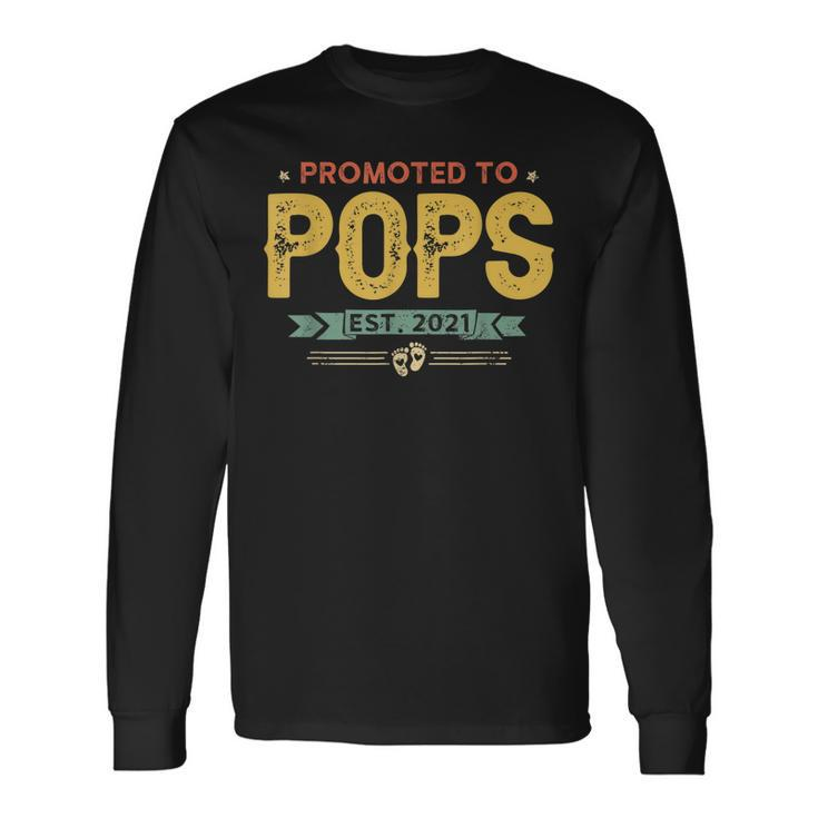 Vintage New Grandpa Promoted To Pops Est2021 New Baby Long Sleeve T-Shirt T-Shirt
